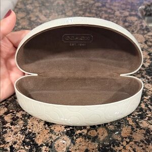 Coach Cream Embossed Clamshell Eyewear Case
